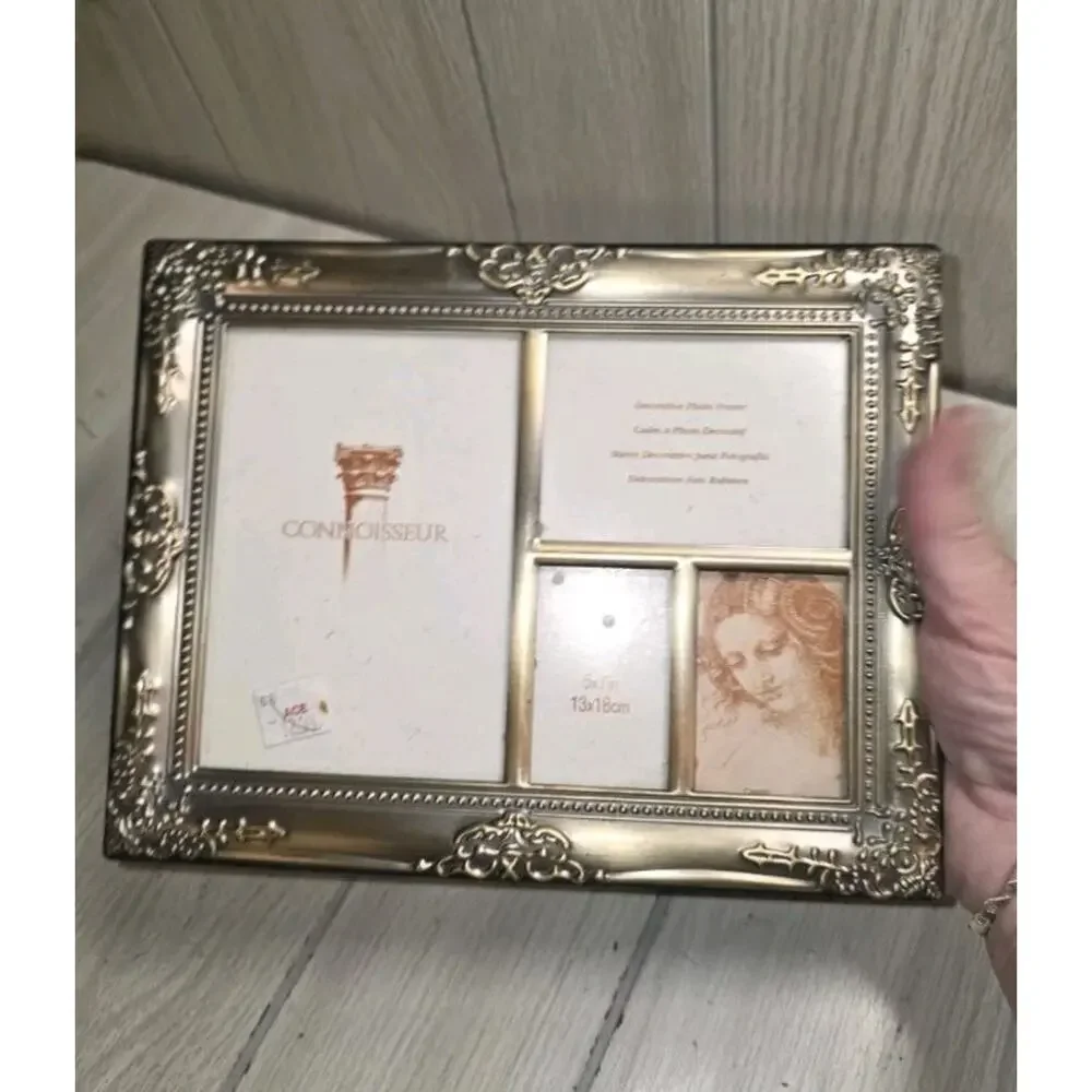 Vtg Connoisseur 4 Photo Picture Frame Silver Black Velvet Easle Back Embossed